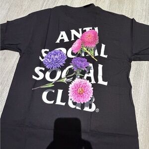 Anti Social Social Club Black Tee with Pink Floral Accent